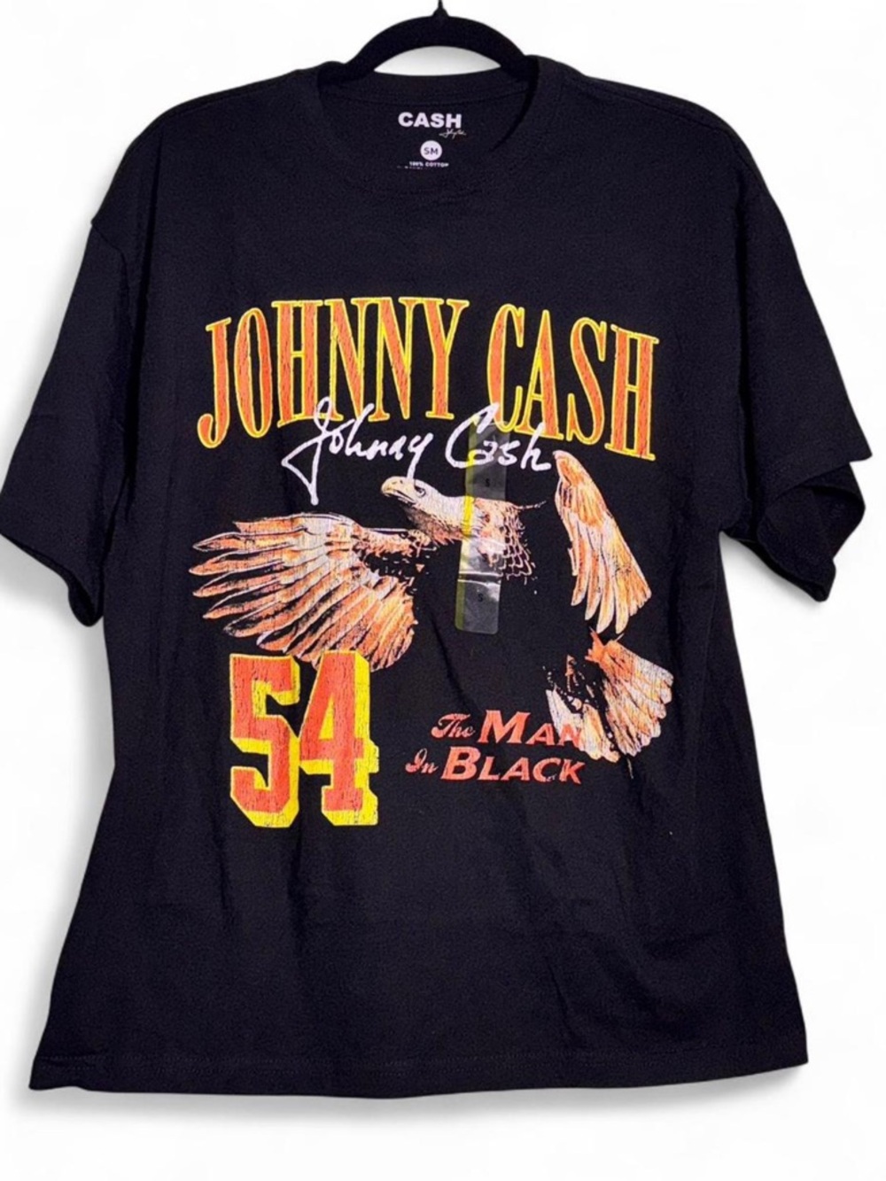 Ash Black Johnny Cash Graphic Tee with Yellow-Orange Eagle Print